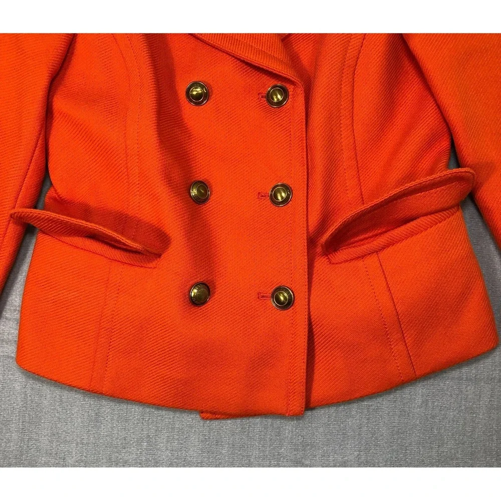 Banana Republic Jacket Women Small Orange Double Breasted Pea Coat Gold Buttons